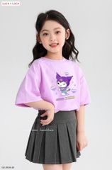 Set Luca áo cotton + chân váy xếp ly Kuromi 2 màu Tím/hồng size 2-12y