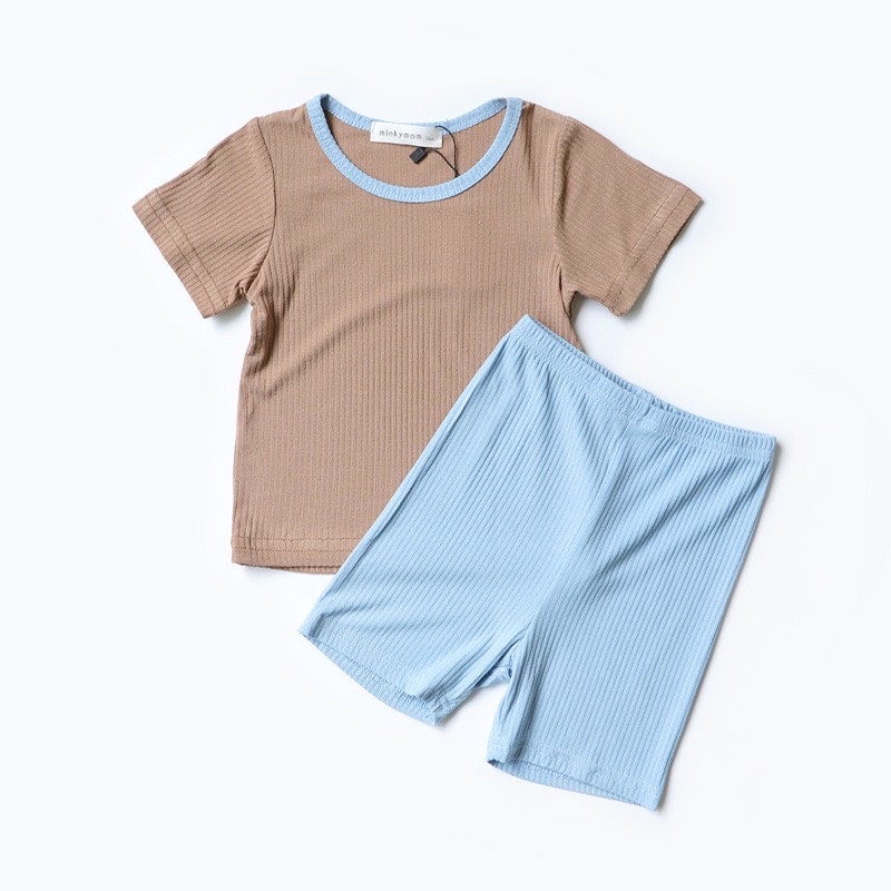 Bộ minkymom thun tăm viền cổ phối màu BTBG