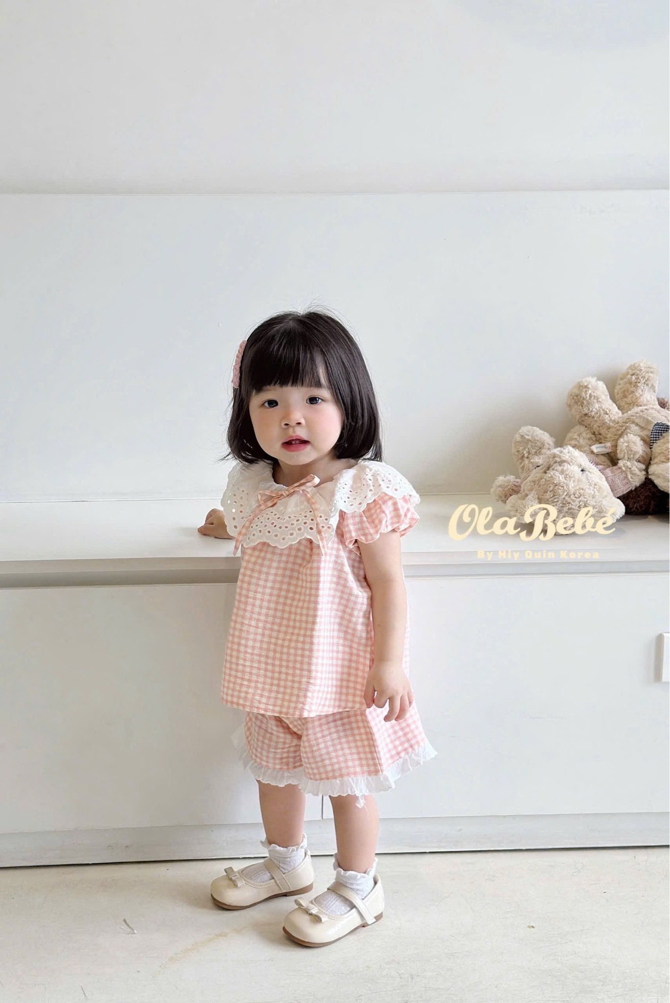 Bộ pyjama Hiyquin kẻ caro phối cổ ren nhiều màu bé gái size 1-6y