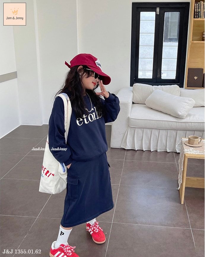 Set nỉ Jam&Jenny áo in chữ Etoile - chân váy túi hộp 2 màu size 2 - 12y