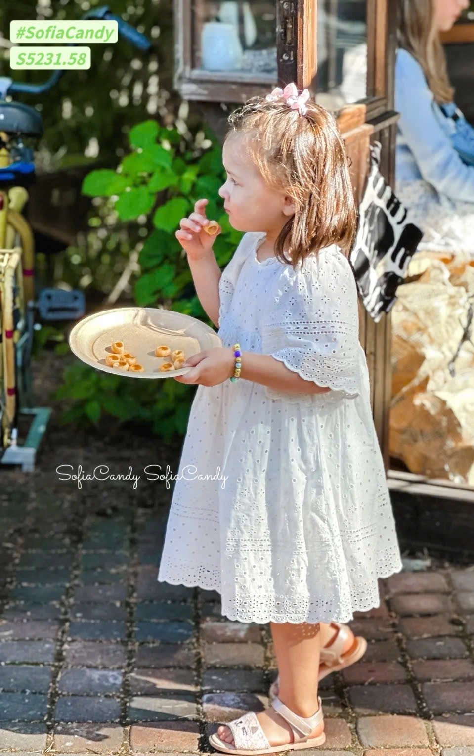 S5231 - Váy Sofia Candy thêu trắng phối tay bé gái size 1-10y