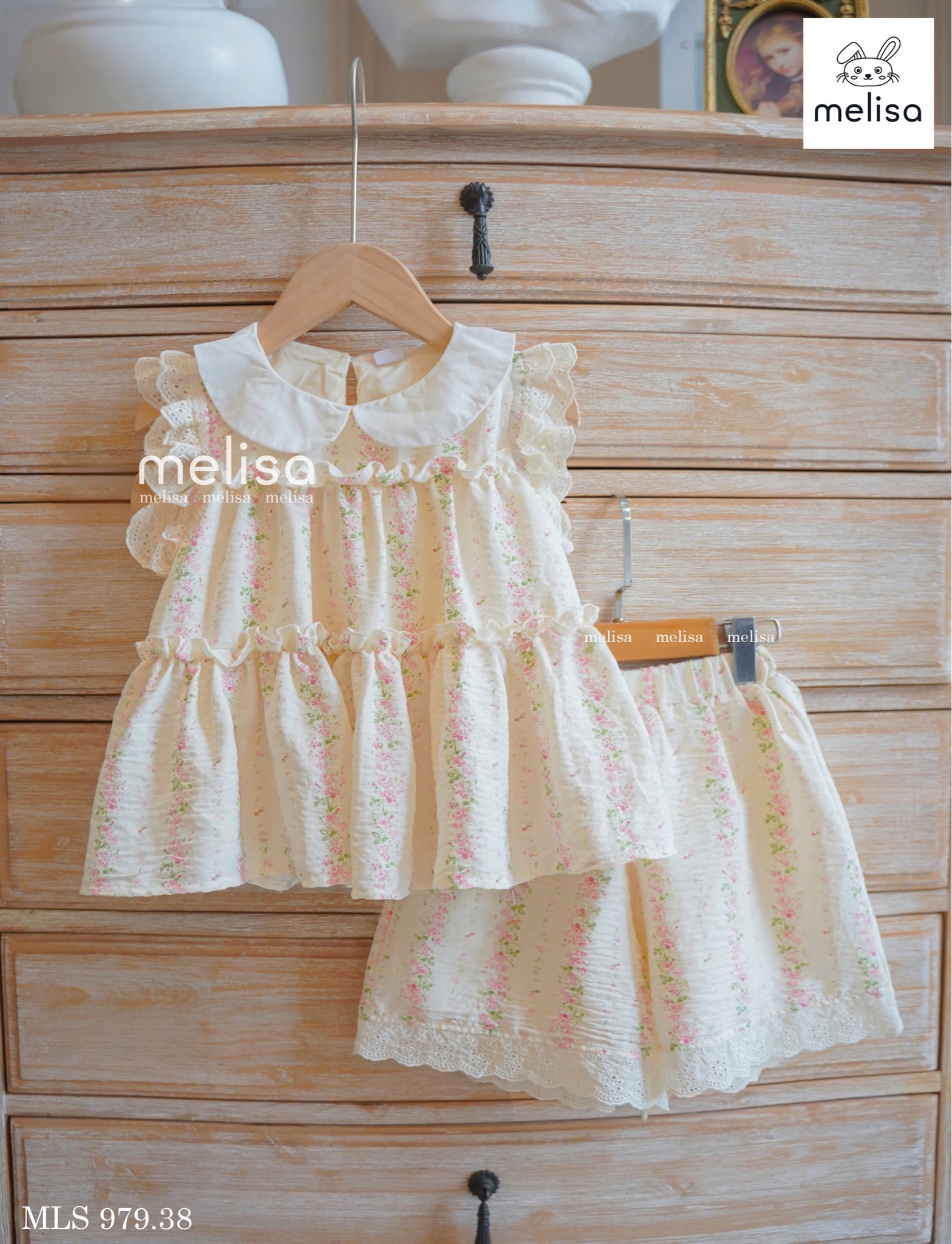 MLS 979 - Set bộ Melisa hoa nhí hồng leo vintage bé gái size 2-11y