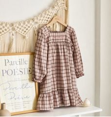 Váy bebezoo kẻ caro hồng thêu cherry bé gái size 100-140