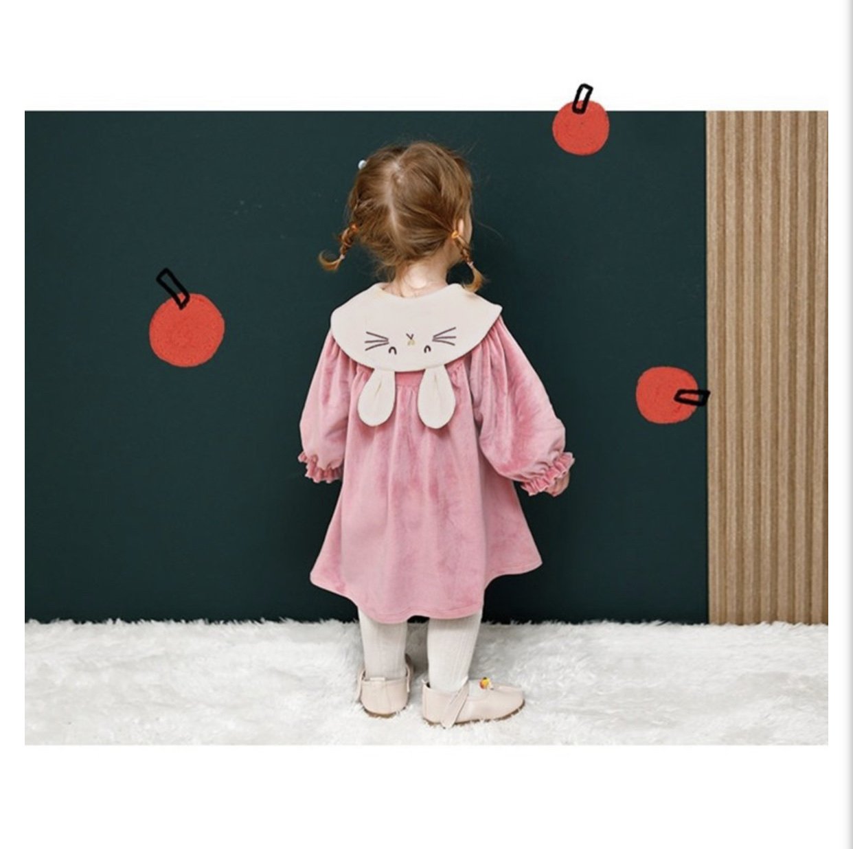 Váy nhung cổ sen lưng thỏ Milkmile 3 màu đỏ / vàng / hồng size 90 - 140
