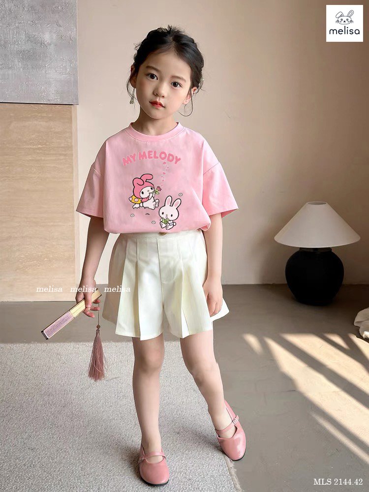 Bộ Melisa áo hồng My Melody + quần giả váy trắng BG size 2-12y