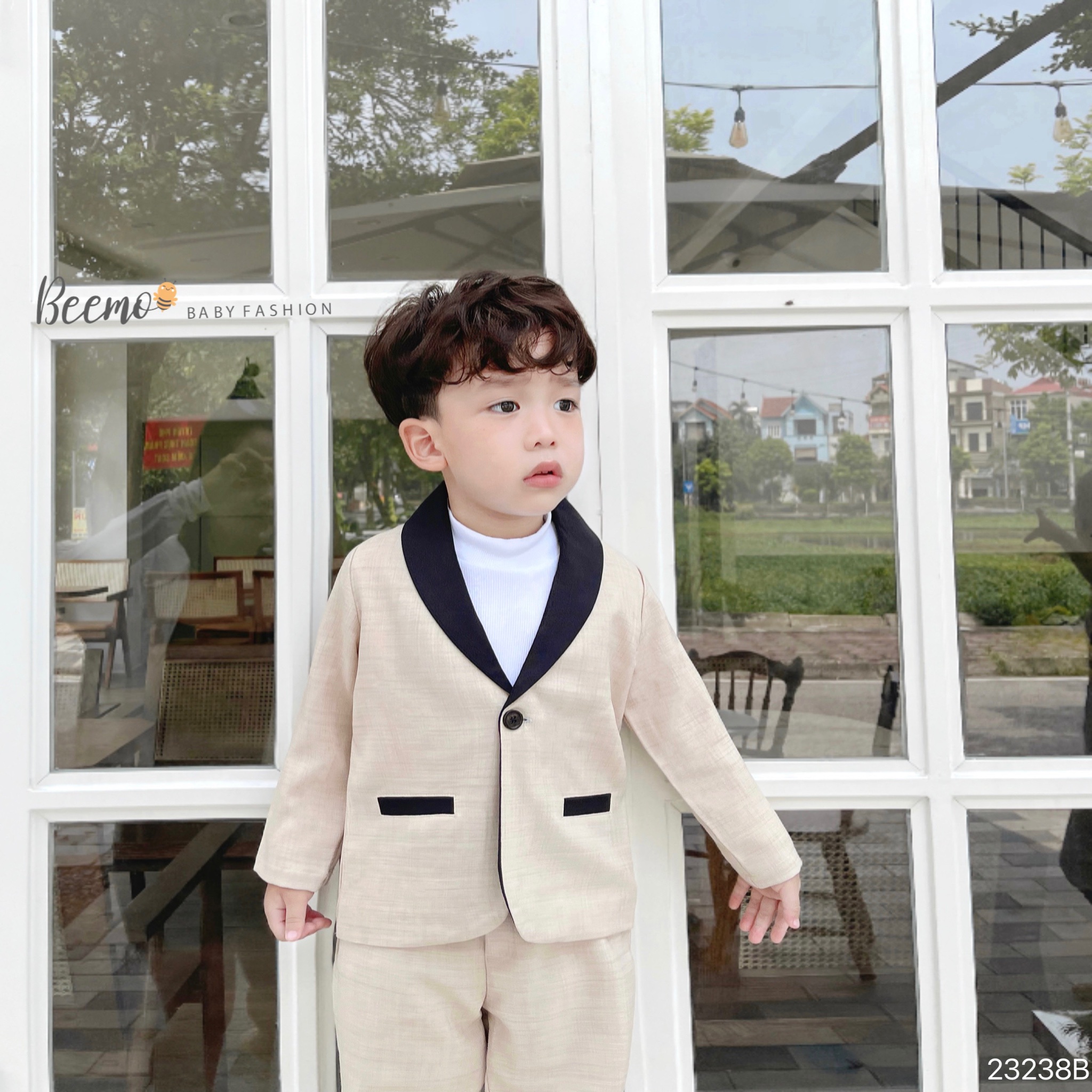 Bộ vest Beemo phối cổ phối viền túi đen 2 màu size 80 - 130