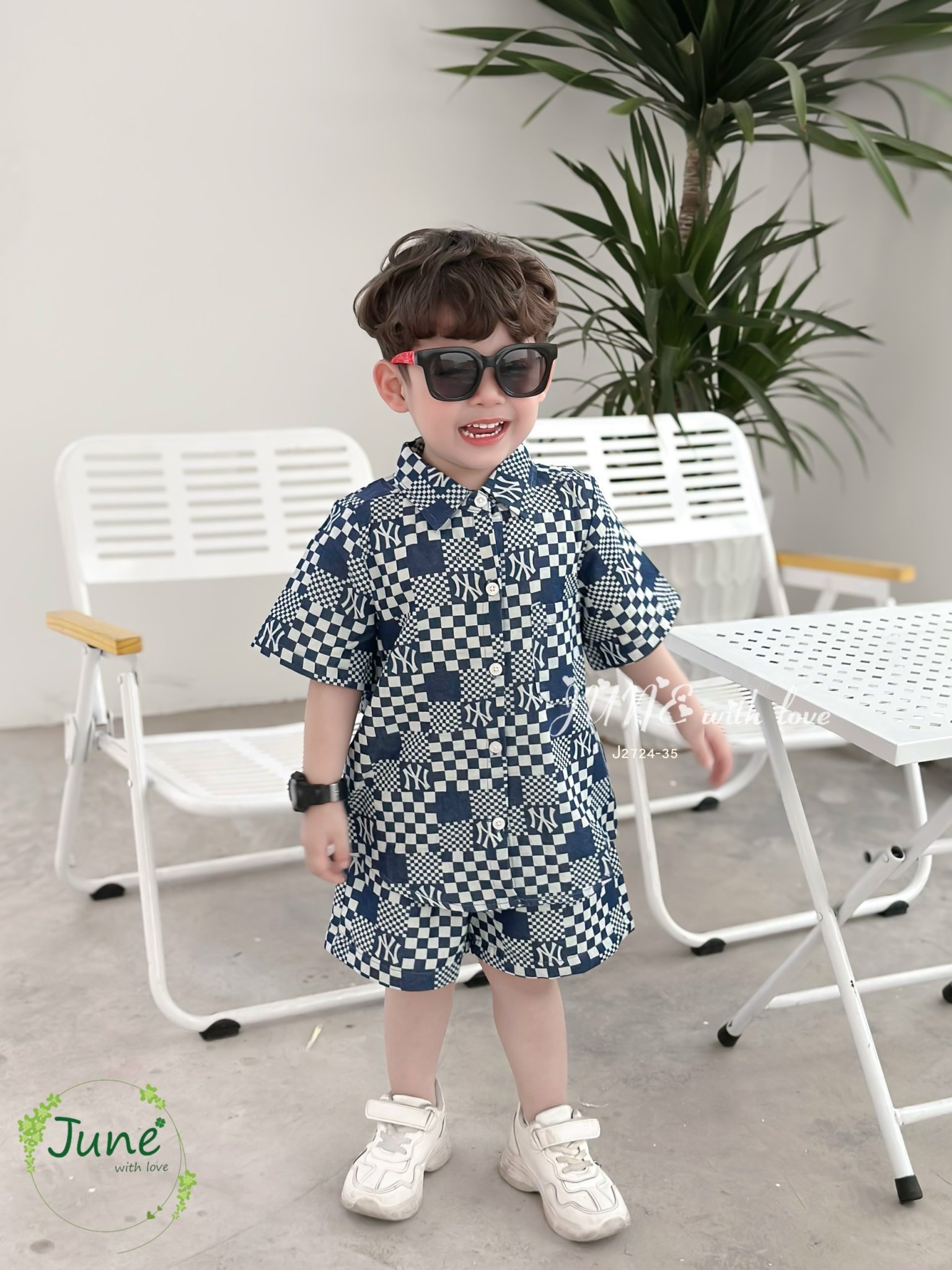 Set bộ June with love áo sơ mi màu xanh jean giấy NY size 1-10y