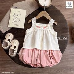 MLS 4662 - Bộ Melisa áo trắng thêu hoa phối ren + chân váy bí màu hồng bé gái size 2-12y