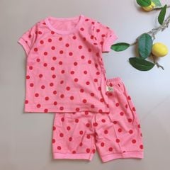 Bộ cotton Moimolpi bé gái - hồng chấm bi