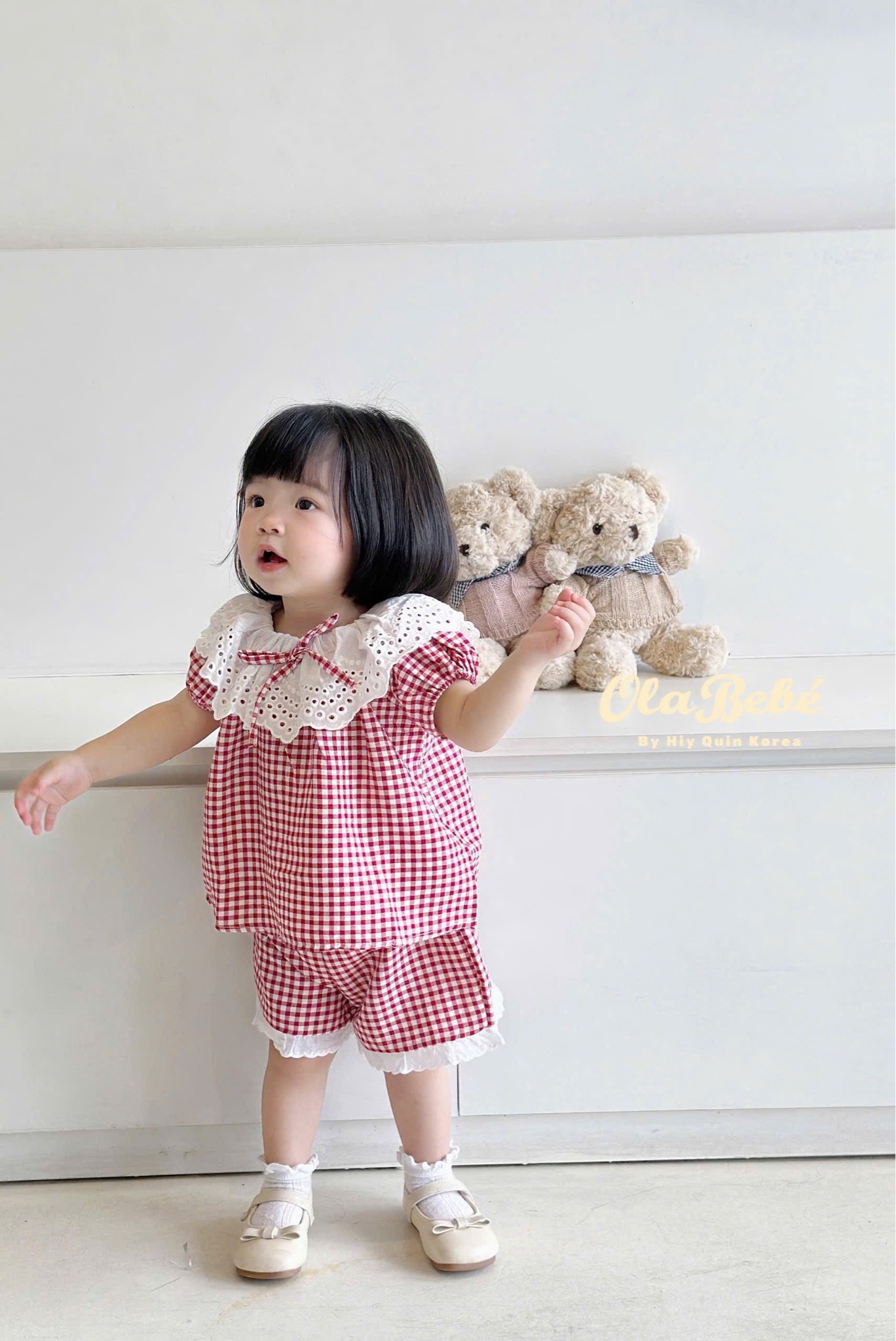 Bộ pyjama Hiyquin kẻ caro phối cổ ren nhiều màu bé gái size 1-6y