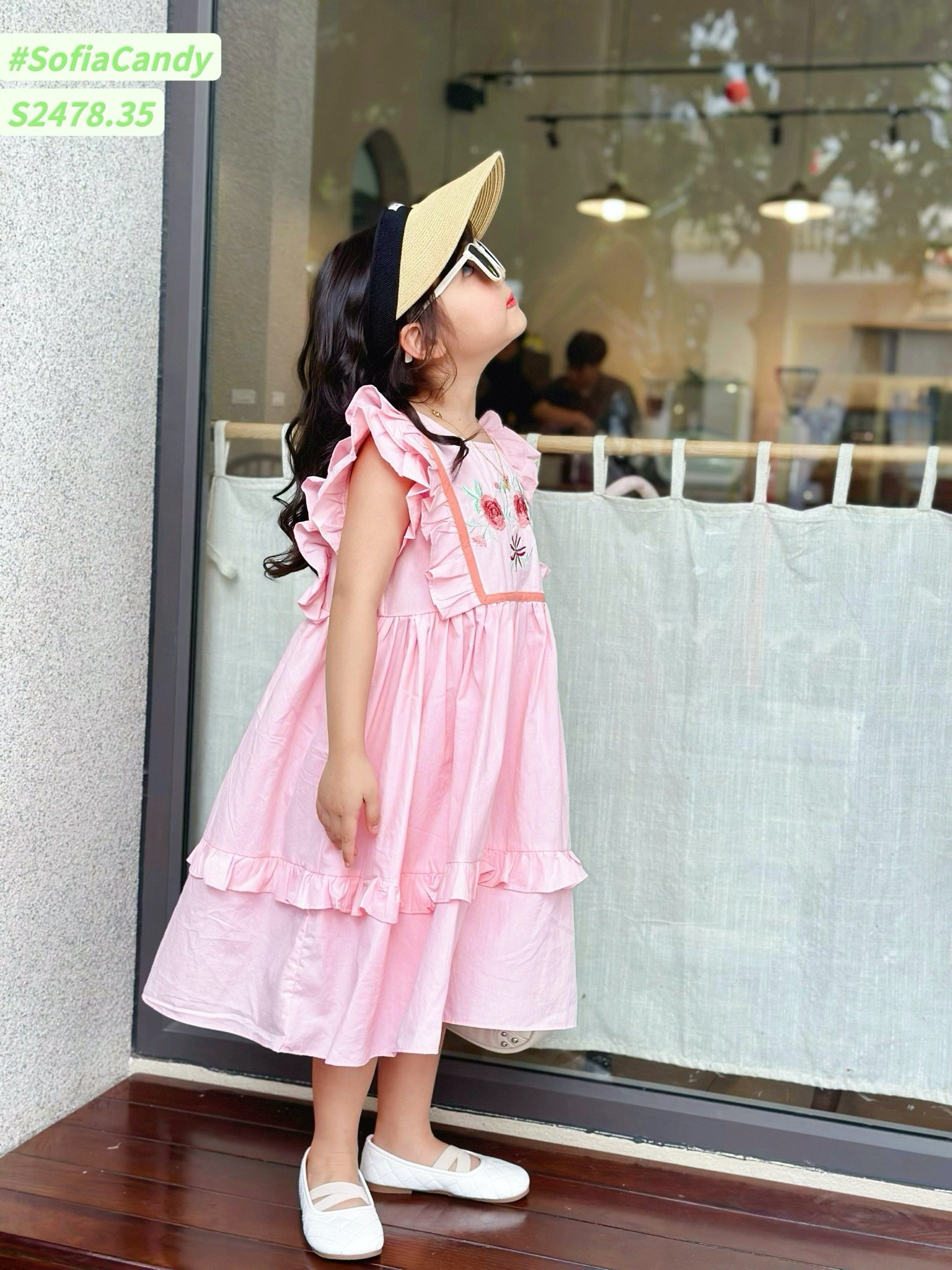Váy Sofia Candy tiểu thư tay cánh tiên thêu hoa ngực nhiều màu BG size 1-10y