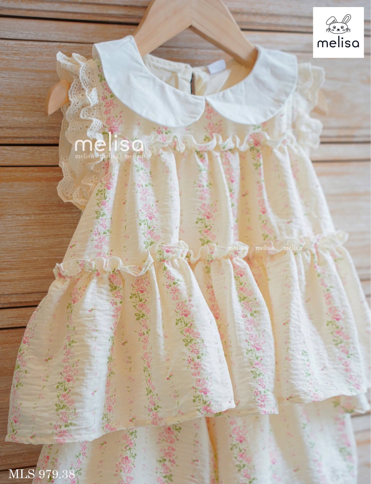 MLS 979 - Set bộ Melisa hoa nhí hồng leo vintage bé gái size 2-11y