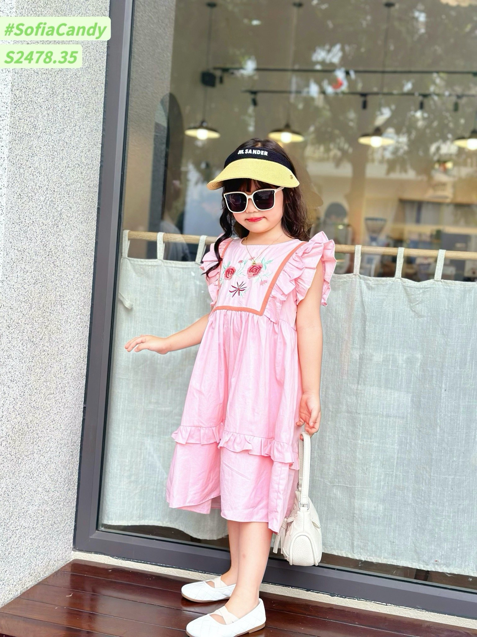 Váy Sofia Candy tiểu thư tay cánh tiên thêu hoa ngực nhiều màu BG size 1-10y