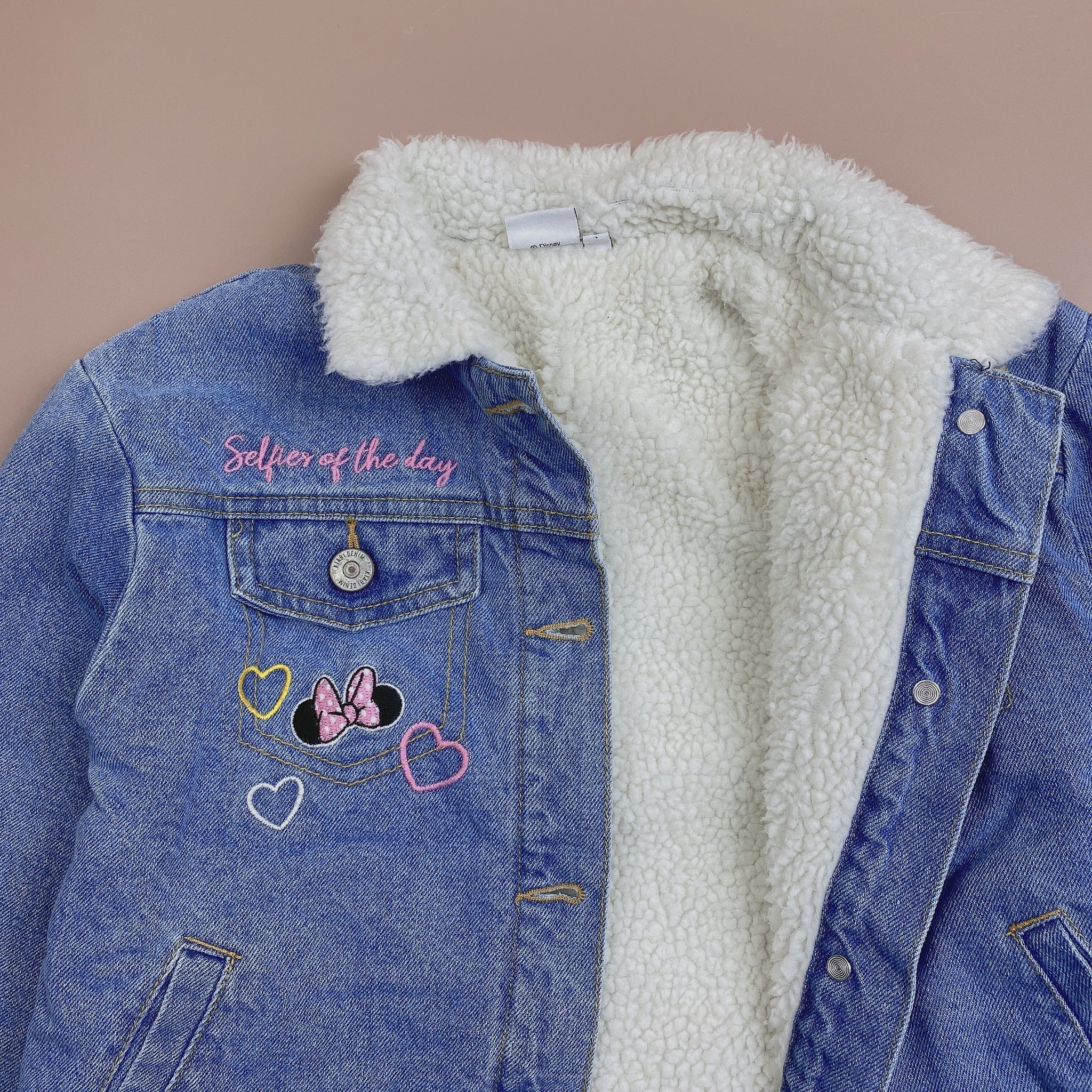 Áo khoác jean xanh lót lông cừu Kiabi Disney Minnie BG size 4 - 12y