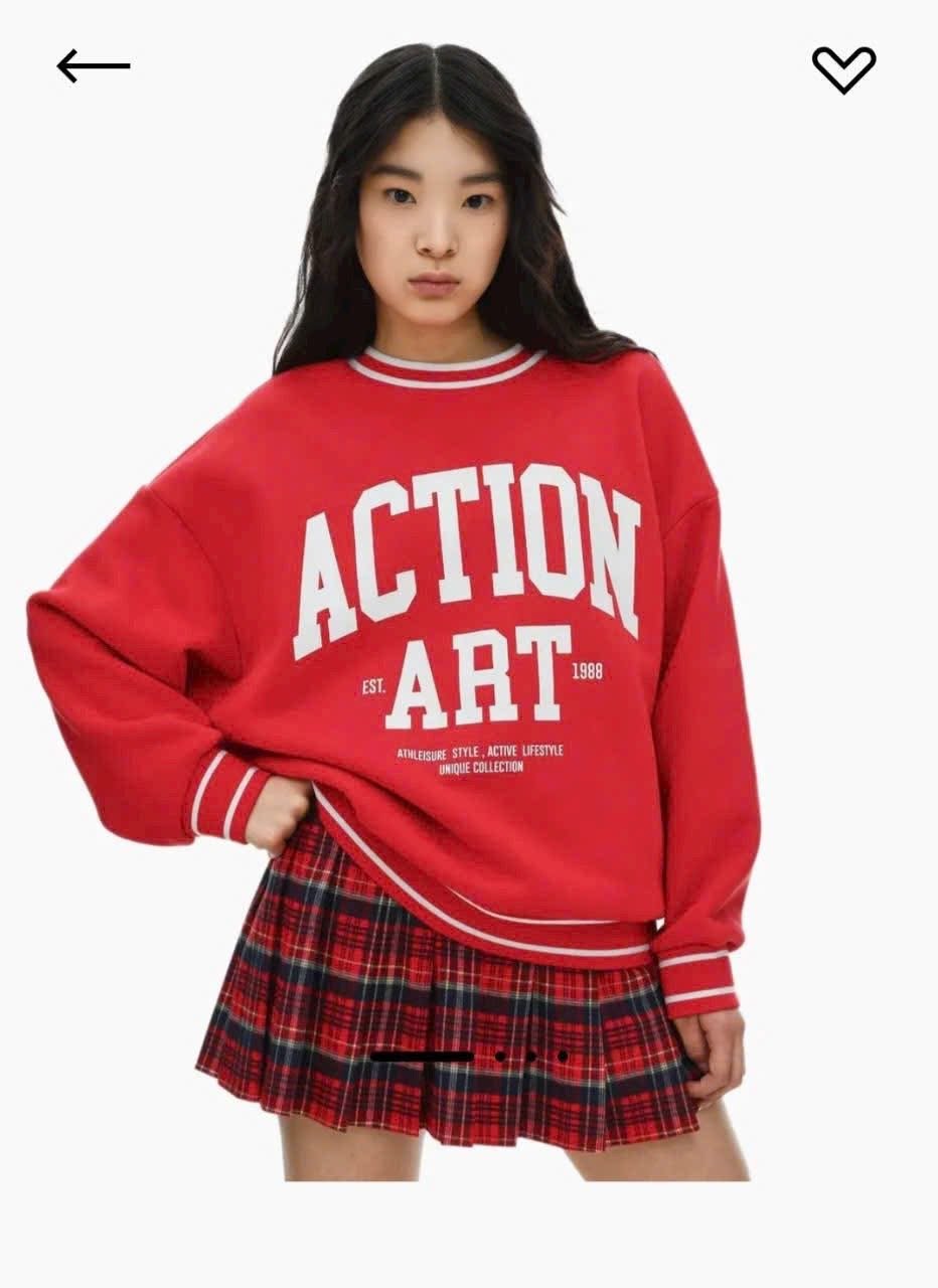 Áo nỉ bông GGJJ màu đỏ Action Art dòng đại bé gái size 6-14y