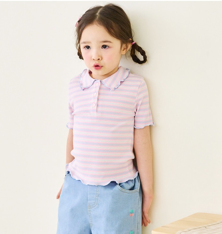 Áo thun polo Bebezoo kẻ ngang xanh hồng BG size 100-150