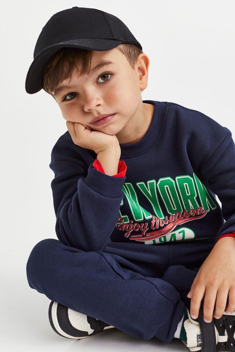 Bộ nỉ da cá HM màu navy New York size 2 - 10y