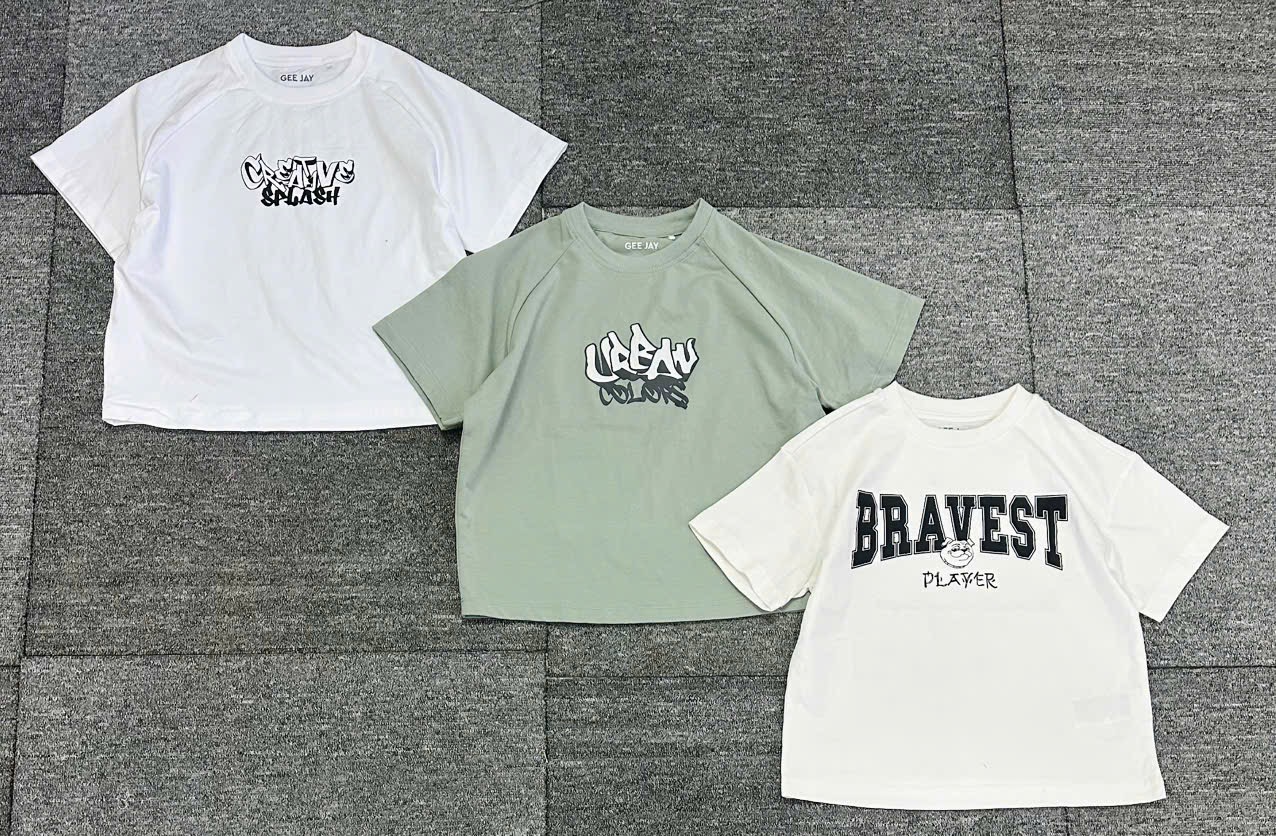 Áo cotton GGJJ dư xịn nhiều mẫu in chữ bé trai size 2-8y