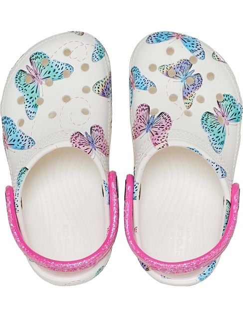 Sục Crocs màu trắng họa tiết bướm butterfly cho bé gái size C7-J4
