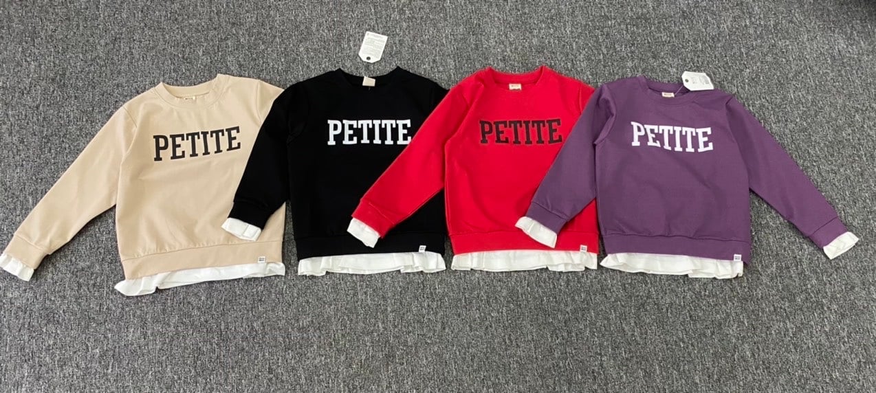 Áo nỉ Petite 4 màu phối gấu tay trắng size 105 - 140