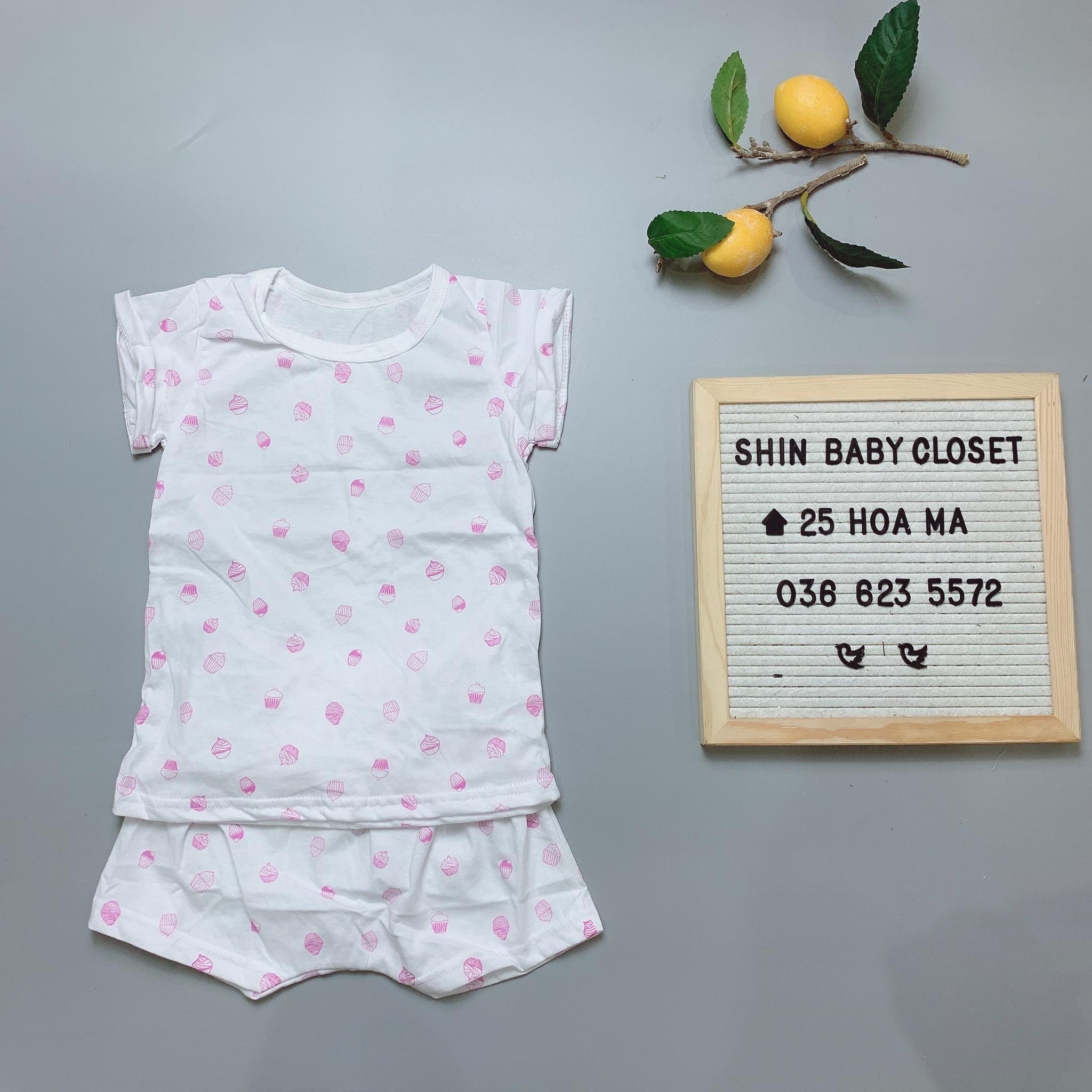 [30%] Bộ cotton Moimoln - trắng cupcake tím