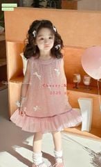 M5339 - Váy công chúa Mia Kids màu hồng phối nơ bé gái size 1-10y