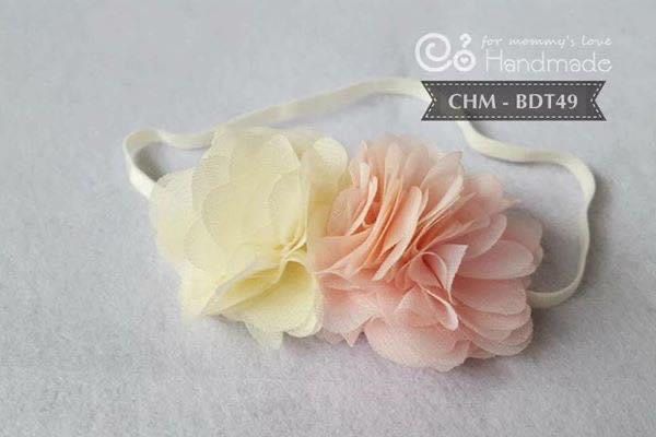 Băng đô Cỏ handmade 2 hoa trắng - hồng - vàng
