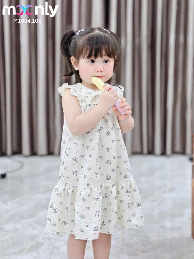 M1004 - Váy đũi Moonly mà kem hoa nơ tím, nơ đỏ bé gái size 80-140