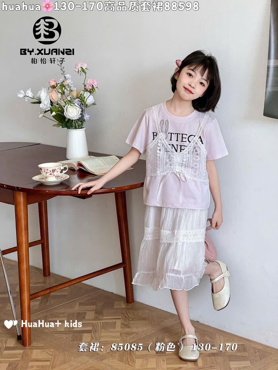 Set bộ QC áo cotton + chân váy nhiều mẫu bé gái size 130-170