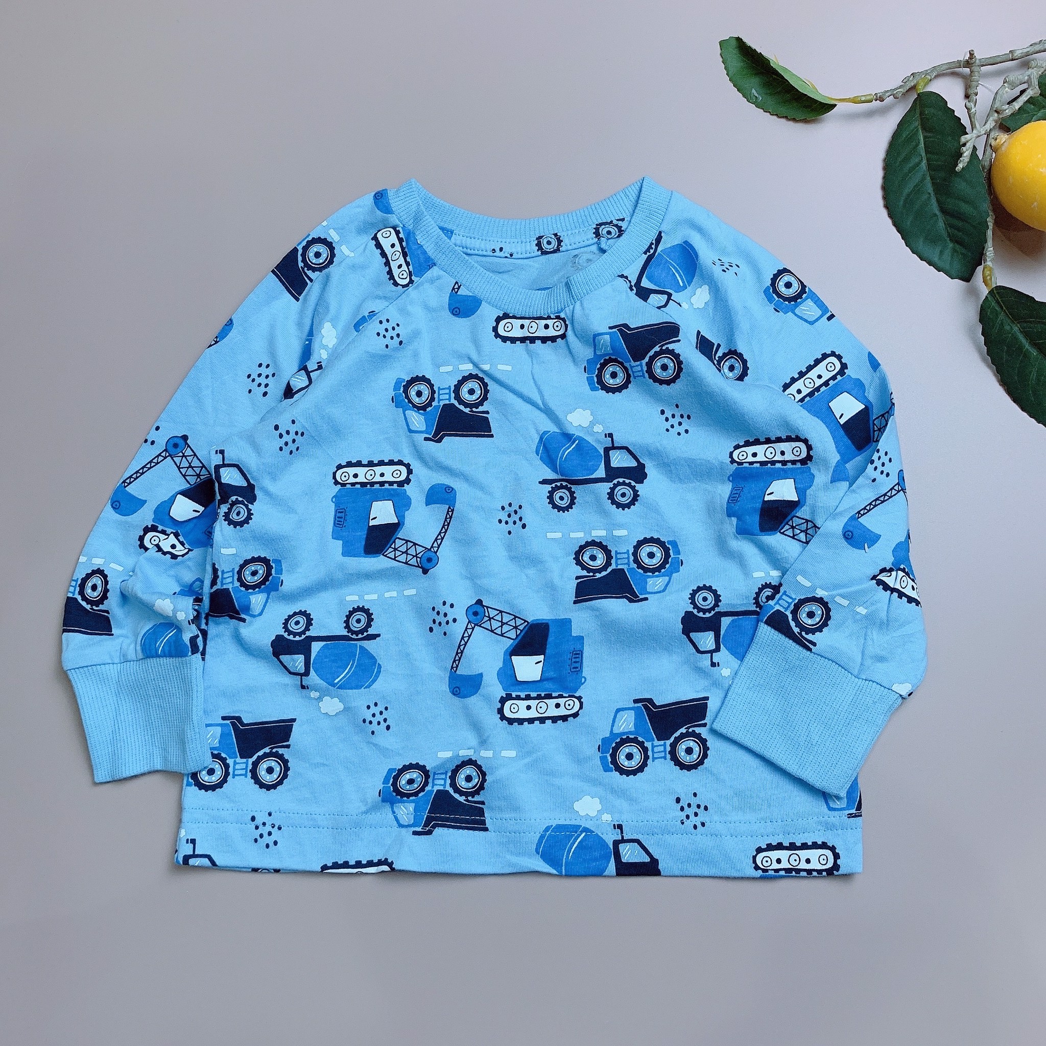 Áo cotton matalan hình máy xúc - da trời