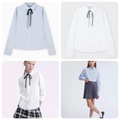 Áo sơ mi cổ đức vải viscose 2 màu xanh / trắng size 7 - 14y+ (đa số thiếu dây nơ đen)