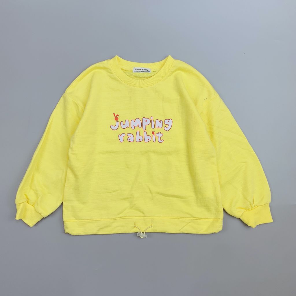 Áo nỉ da cá màu vàng in chữ Jumping Rabbit