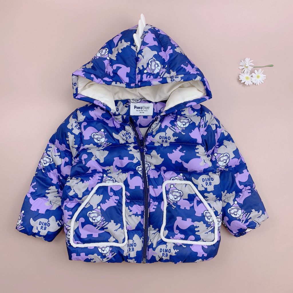 Áo phao lông vũ Paw&Paw navy tím khủng long