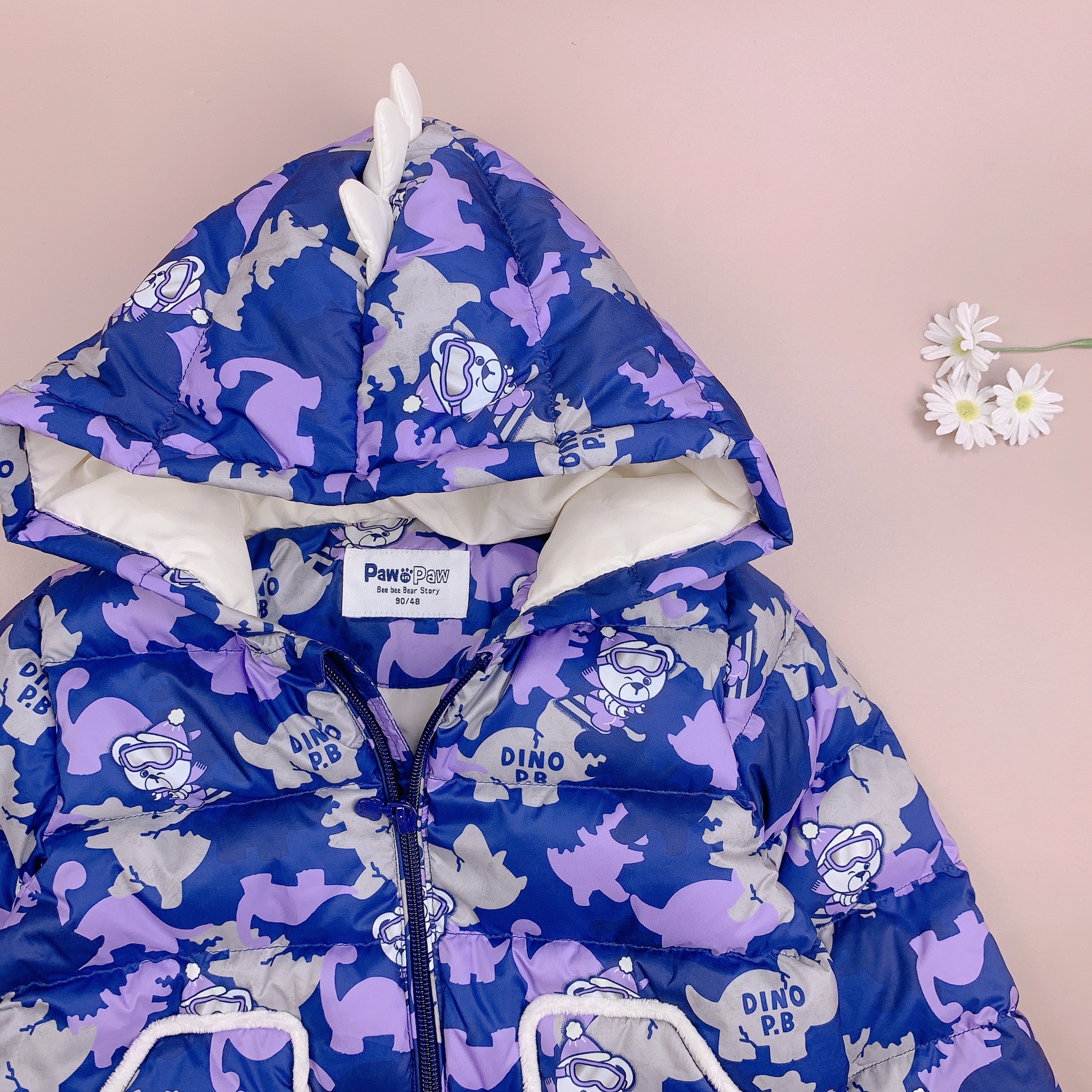 Áo phao lông vũ Paw&Paw navy tím khủng long