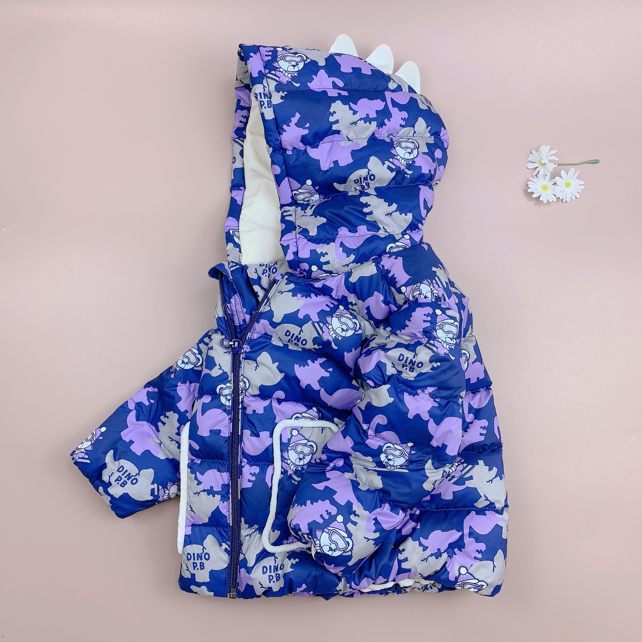 Áo phao lông vũ Paw&Paw navy tím khủng long