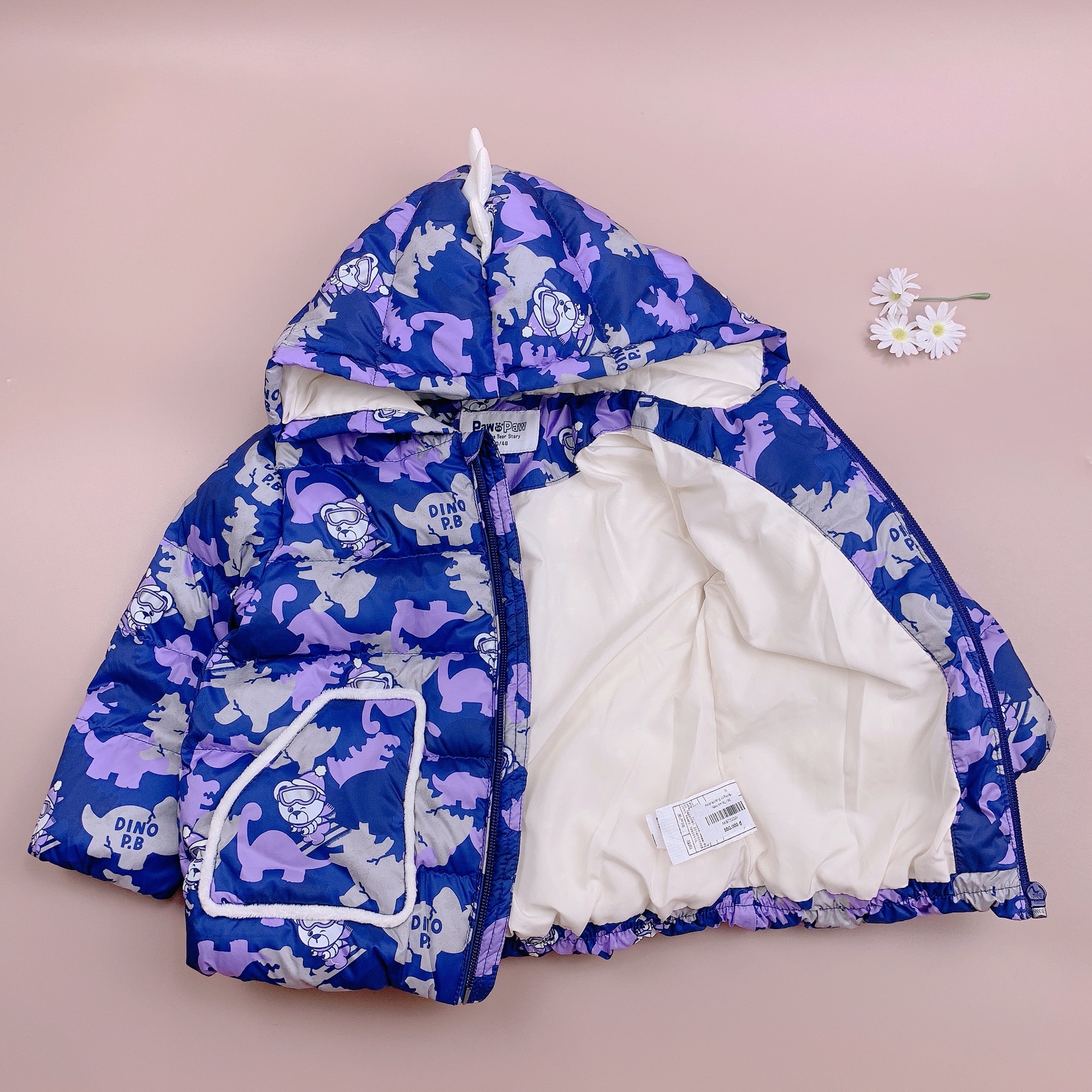 Áo phao lông vũ Paw&Paw navy tím khủng long