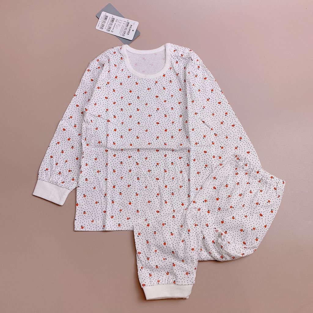 Bộ cotton Moimoln, Happyland màu trắng hoa nhí đỏ size 90