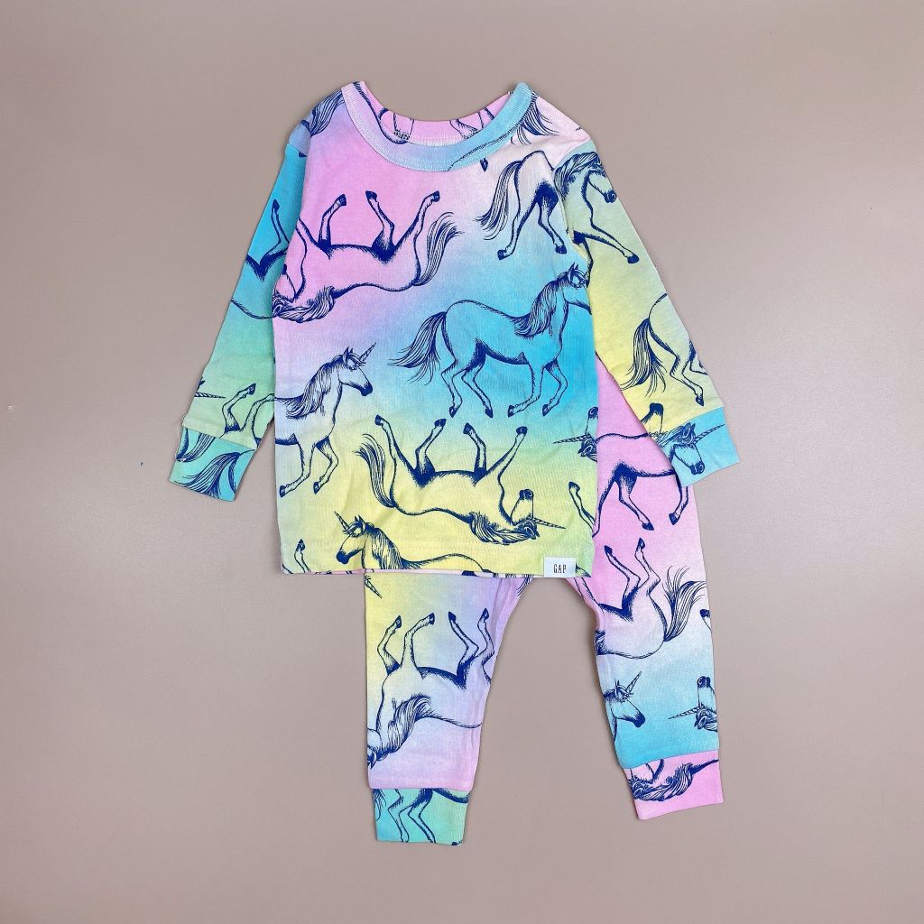 Bộ cotton Babygap màu loang hồng xanh hình ngựa