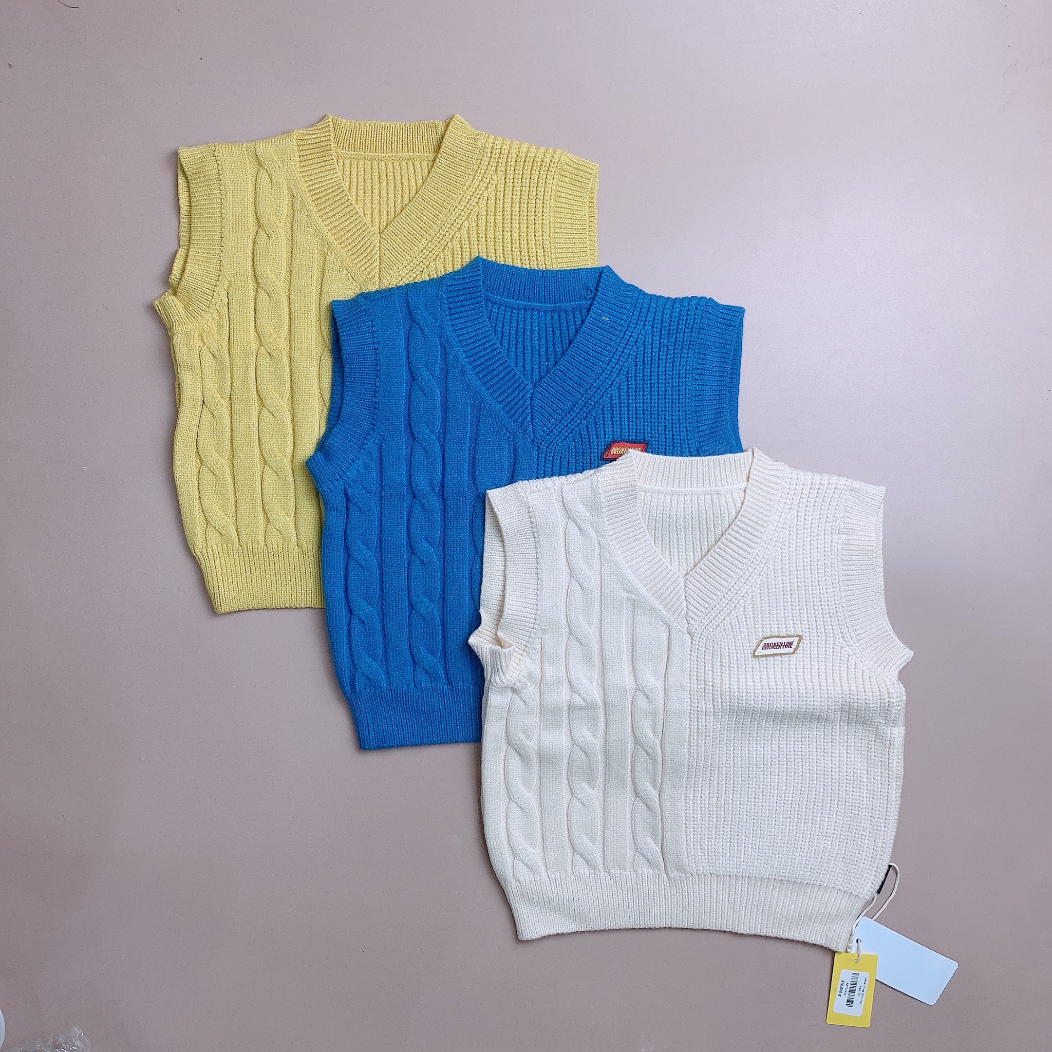 Gile len Three cổ tim hạt gạo tag Broken Line 3 màu size 80 - 120