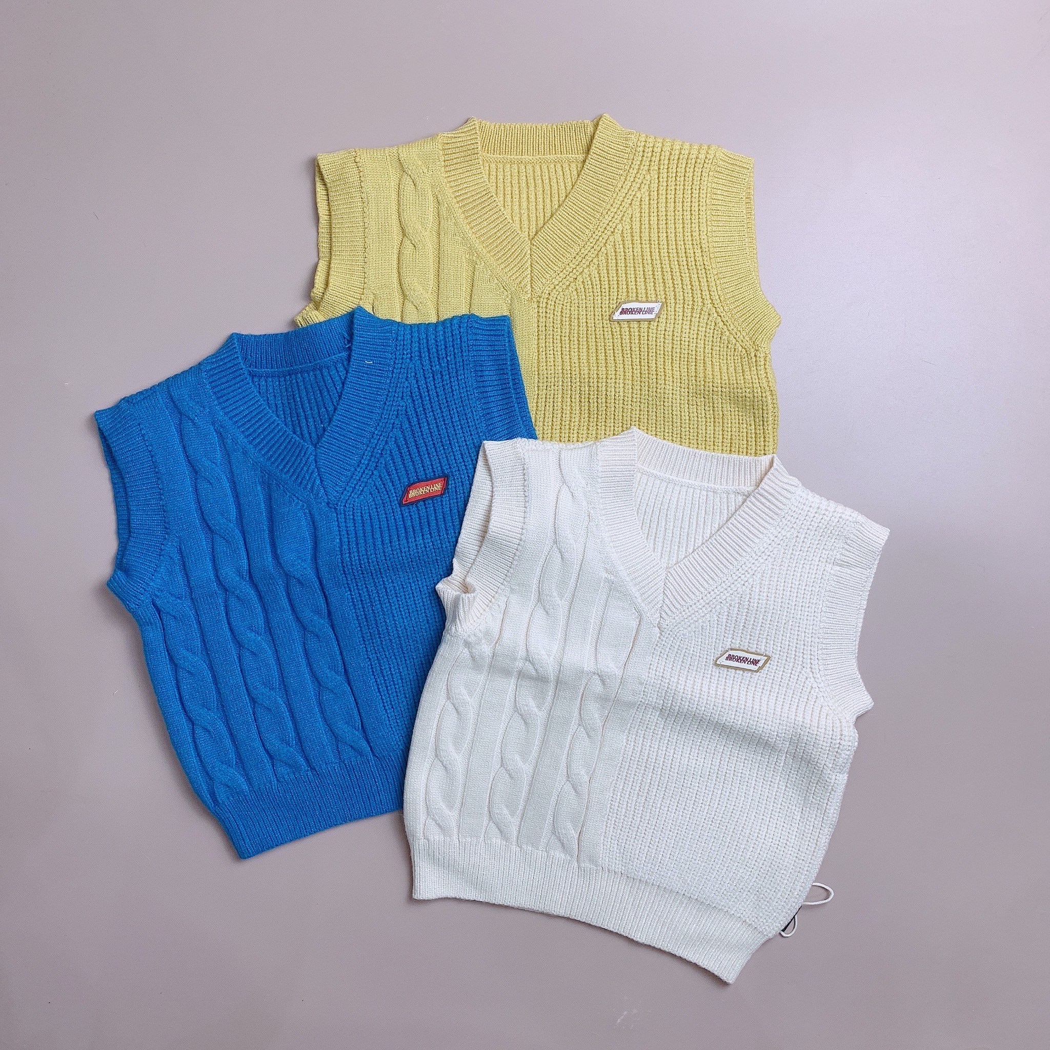 Gile len Three cổ tim hạt gạo tag Broken Line 3 màu size 80 - 120