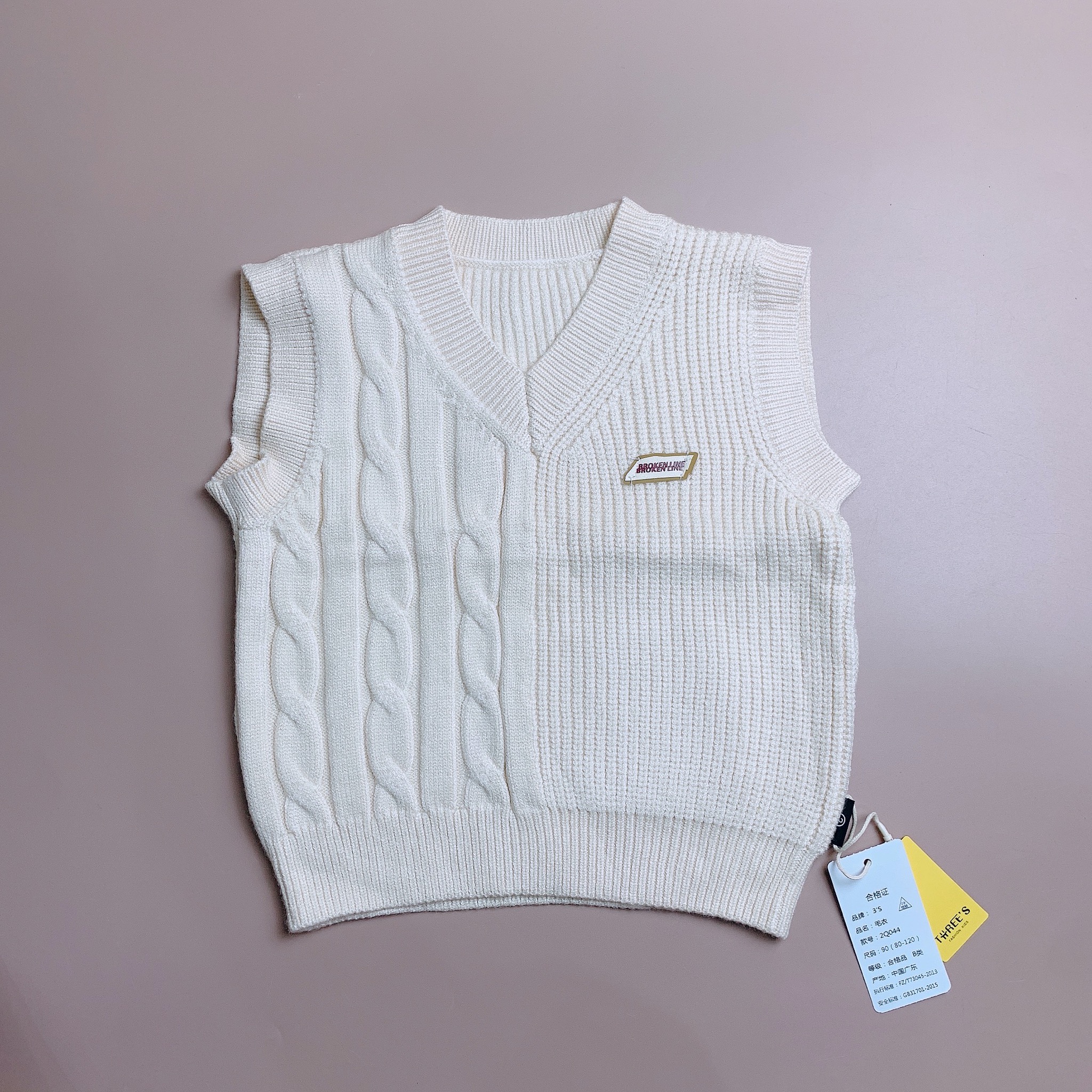 Gile len Three cổ tim hạt gạo tag Broken Line 3 màu size 80 - 120