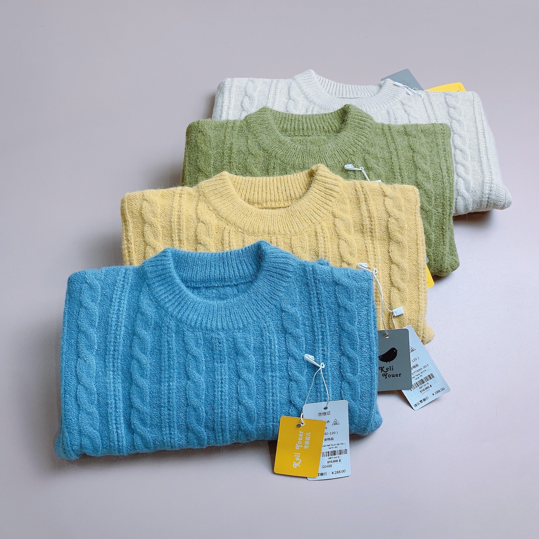Áo len Keli Youer vặn thừng cổ tròn 4 màu size 80 -120