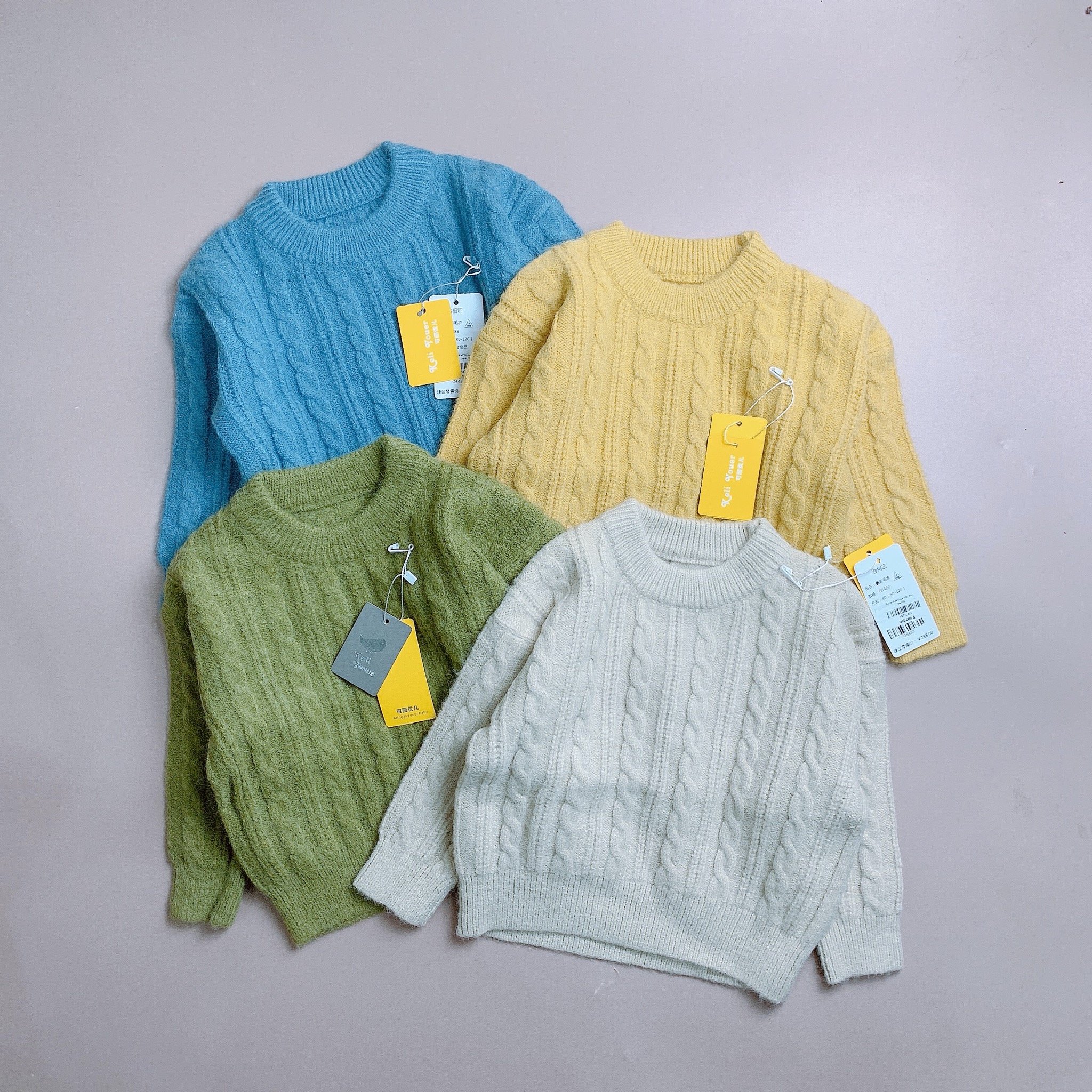 Áo len Keli Youer vặn thừng cổ tròn 4 màu size 80 -120