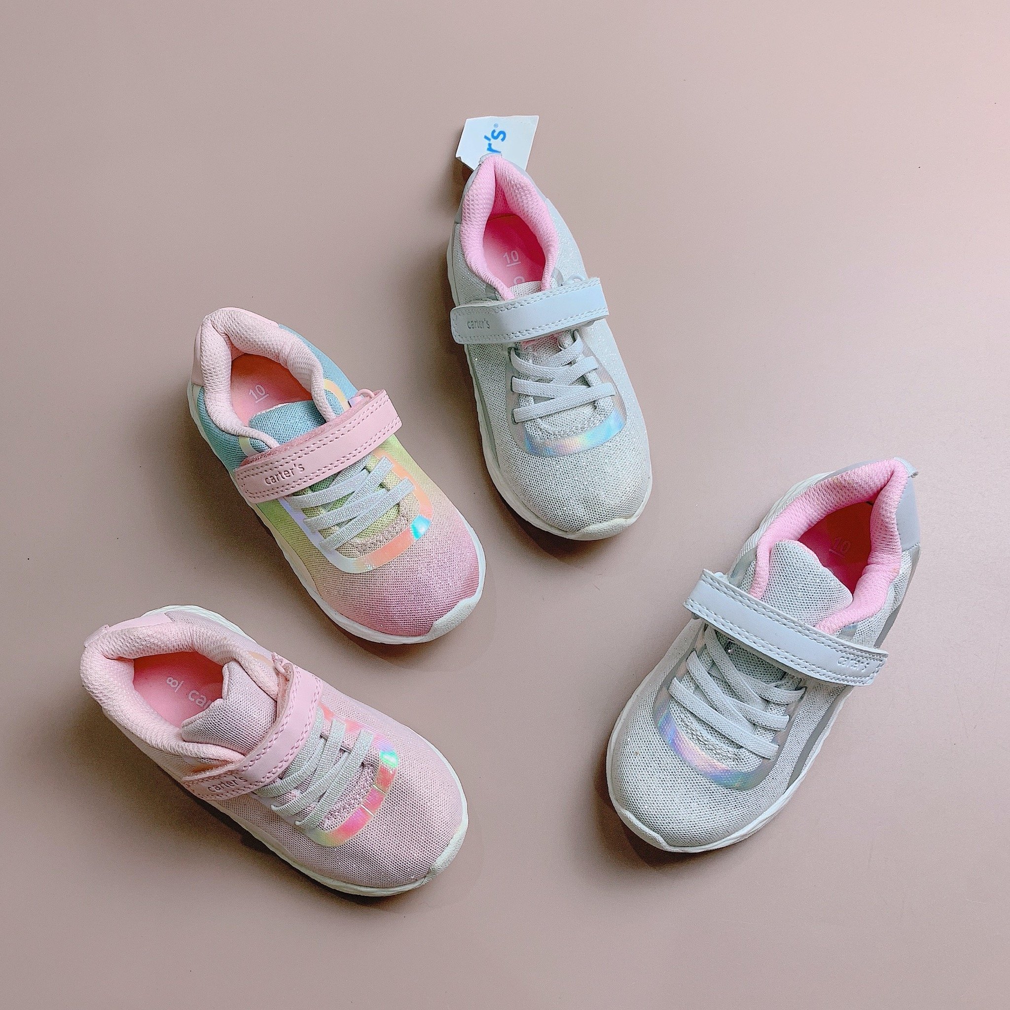 Giày thể thao carters gót phối da trơn hồng/ghi BG size 4-12us