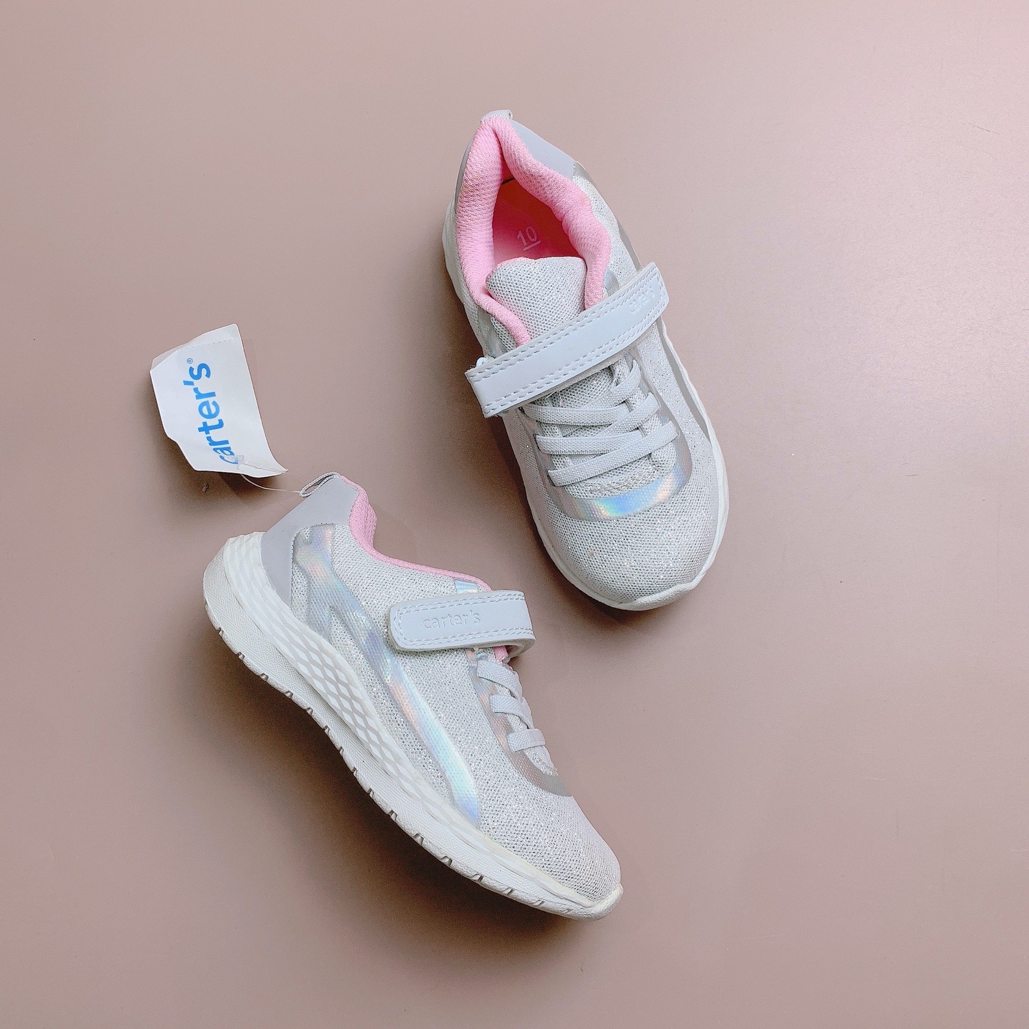 Giày thể thao carters gót phối da trơn hồng/ghi BG size 4-12us