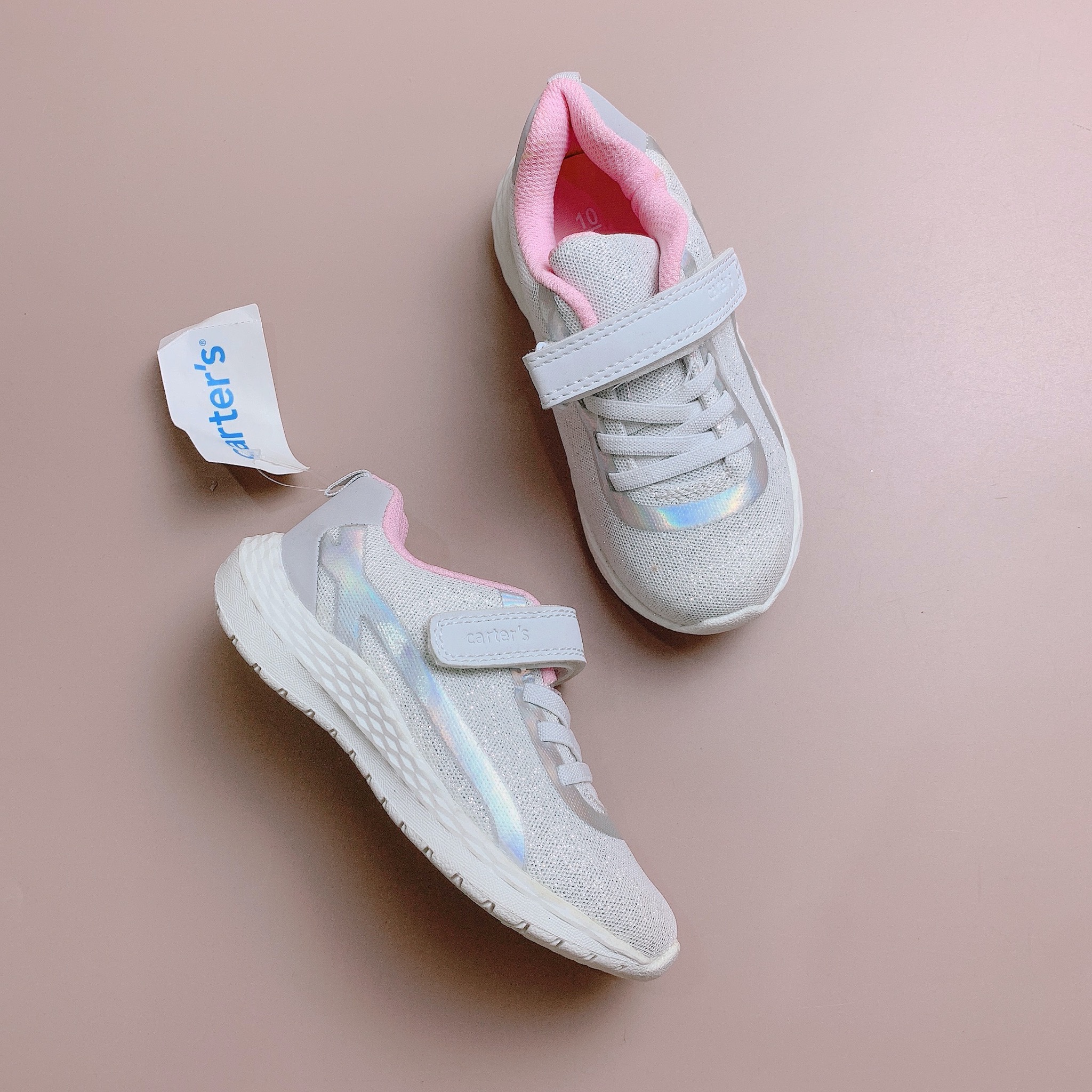 Giày thể thao carters gót phối da trơn hồng/ghi BG size 4-12us