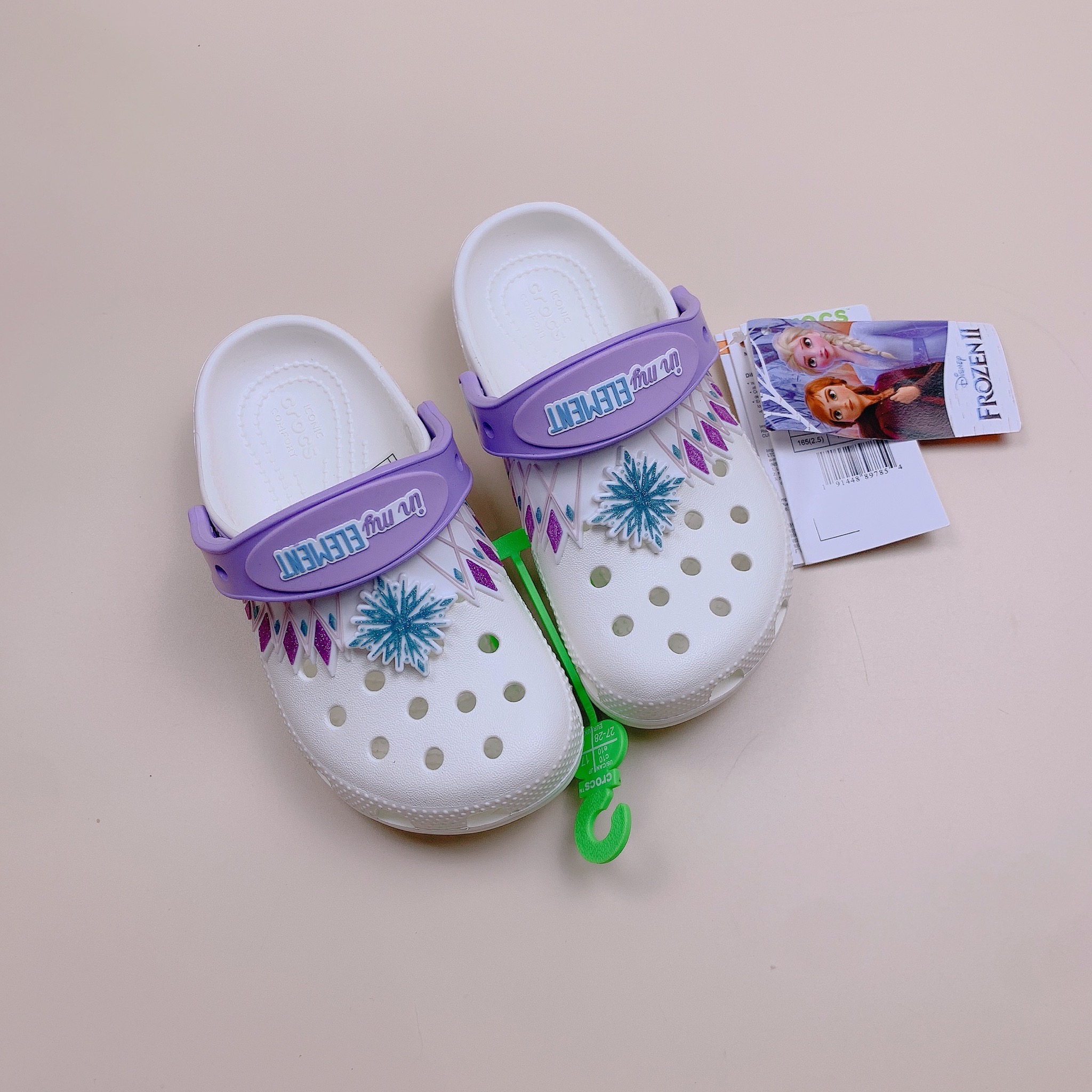 Sục Crocs màu trắng phối tím bông tuyết Elsa