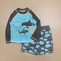 Bộ bơi Carter áo dài tay màu xanh phối ghi hình cá heo Splash zone size 3m - 5y