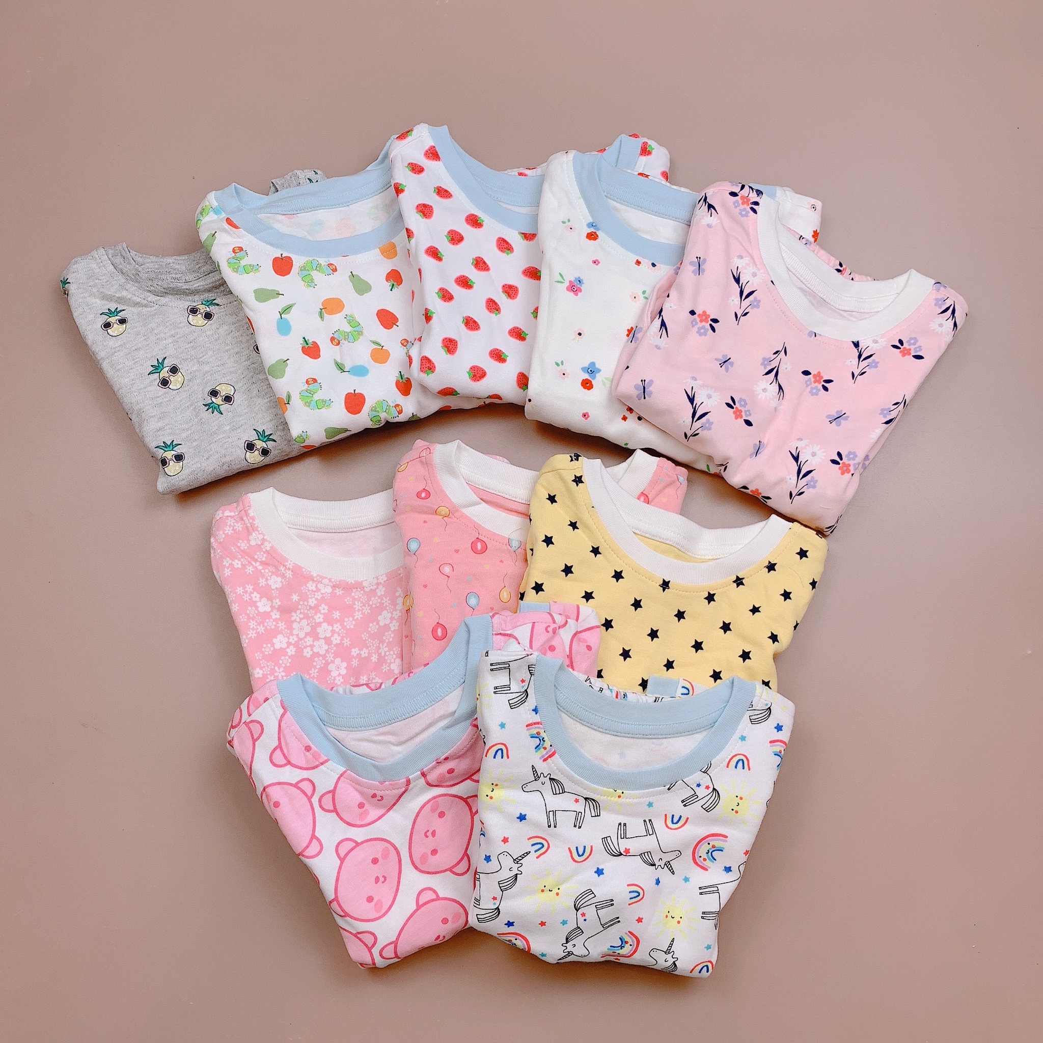 Bộ cotton Ru Design bo viền gấu nhiều màu BG size 2-7y