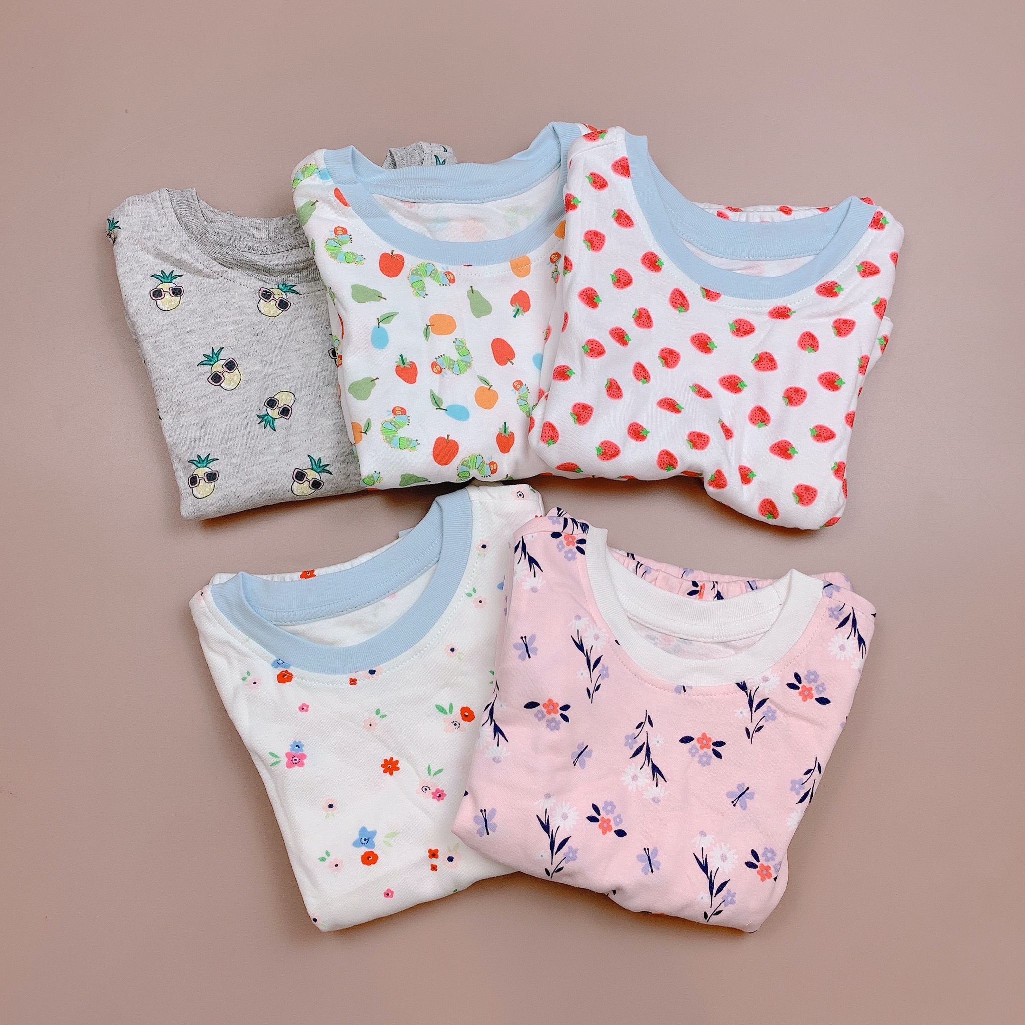 Bộ cotton Ru Design bo viền gấu nhiều màu BG size 2-7y